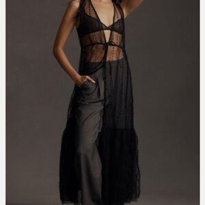 By Anthropologie Sheer Mesh Tiered Midi Dress Sleeveless Buttondown XXS NWT